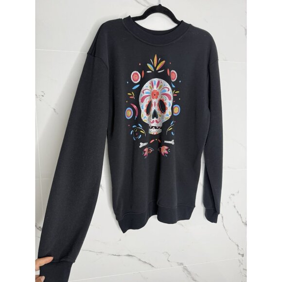 Better Together Glitter Skull Day Of The Dead Crew Sweatshirt M Womens Black - Picture 1 of 7